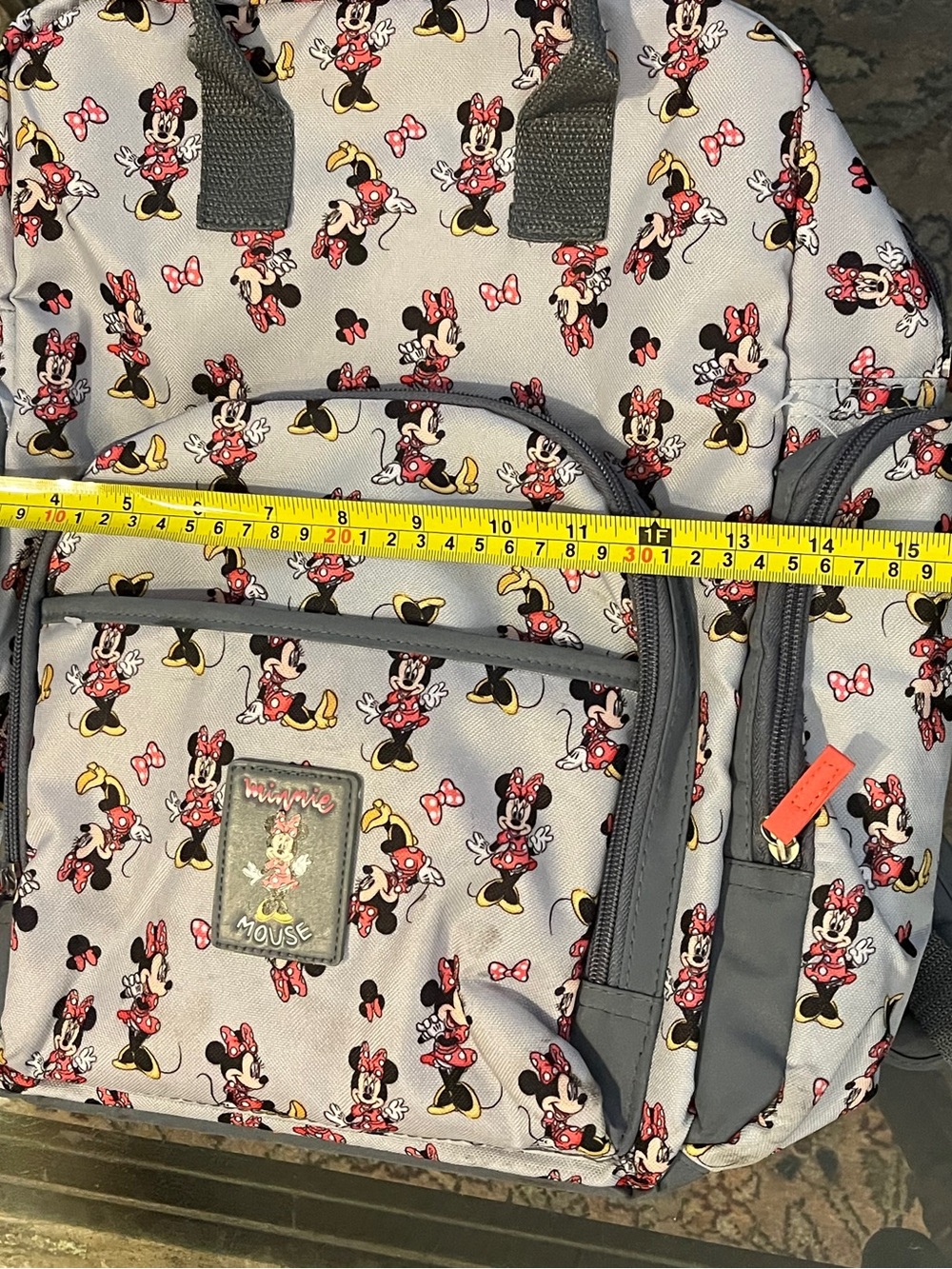 Disney Baby Minnie Mouse Gray Backpack Red Bow Print Bag - Picture 8 of 12